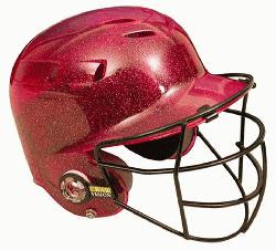 6100FFG Batting Helmet with Faceguard and Metalic Flakes Scarlet  Metallic finished Cool Lids with 