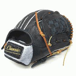 classic pitcher or utility 12 inch baseball glove is made with black stiff American Kip leath