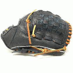 tcher or utility 12 inch baseball glove is made with black stiff American Kip leather with brown la