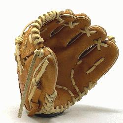  10 inch trainer baseball glove is made with tan stiff American Kip leather. Smaller hand 