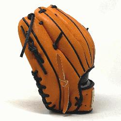 ch baseball glove is made with orange stiff American Kip leather black binding and rough wel