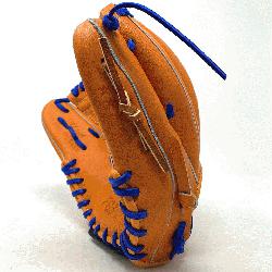 c 11 inch baseball glove is made with orange stiff American Kip l