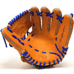 h baseball glove is made with orange stiff American Kip leather royal tanners laces an