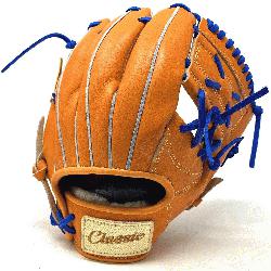 11 inch baseball glove is made with orange stiff American Kip leather royal tanne