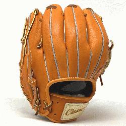 1 inch baseball glove is made with orange stiff American Kip leather. with roug