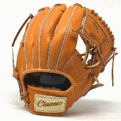 inch baseball glove is made with orange stiff American Kip leather. with rough welt. One piece