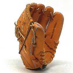 sic 11 inch baseball glove is made with orange stiff American Kip leather. with rough welt. On