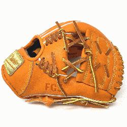 c small 11 inch baseball glove is made with orange stiff American Kip leat