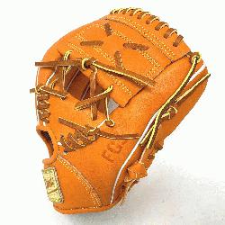 classic small 11 inch baseball glove is made with orange stiff American Kip leather. Unique an