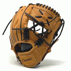 lassic 11 inch baseball glove is made with tan stiff American Kip leather black binding and roug