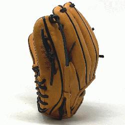  11 inch baseball glove is made with tan stiff American Kip leather black binding and