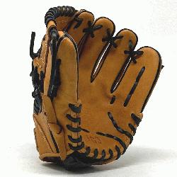classic 11 inch baseball glove is made with tan stiff American Kip leather black bindin