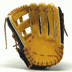 12.75 inch baseball glove is made with tan stiff American Kip leather. Unique leather fi