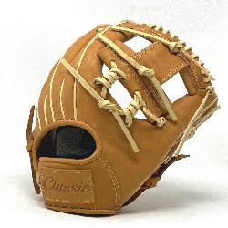 11.5 inch baseball glove is made with tan stiff American Kip leather. Spiral I Web open back