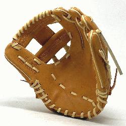  11.5 inch baseball glove is made with tan stiff American Kip leather. Spiral I Web open ba