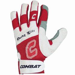  Life Youth Batting Gloves Pair Red Medium  Derby Life Ultra-Dry Mesh Batting Gloves from Combat f
