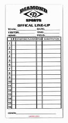 amond Softball Baseball Lineup Cards WHITE PACKAGED IN SETS OF 25  D