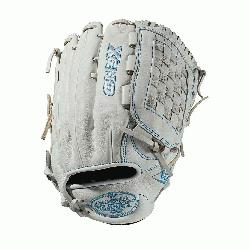 12.75 outfield glove Closed weave web Memory foam wrist lining White and Aqua blue Female-specifi