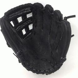 a preminum steerhide black baseball glove with white stitching and h web. The Nokona L