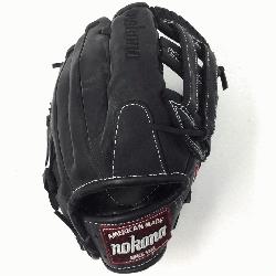 kona preminum steerhide black baseball glove with white stitching and h web. The Nokona Legend 