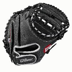 hers mitt Half moon web Grey and black Full-Grain leather Velcro back. The A