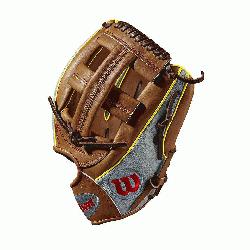GM for Dustin pedroia; Cross web Grey SuperSkin with saddle tan and yellow gold Pro Stock le