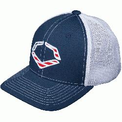 56% Polyester42% Cotton2% SPANDEX   Imported   Navy flex-fit style trucker hat   Evoshiel