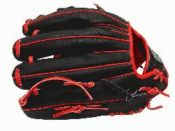 del 12 inch Black/Red Wide Pocket Infielder Glove ZETT Pro Model Baseball Glove Series