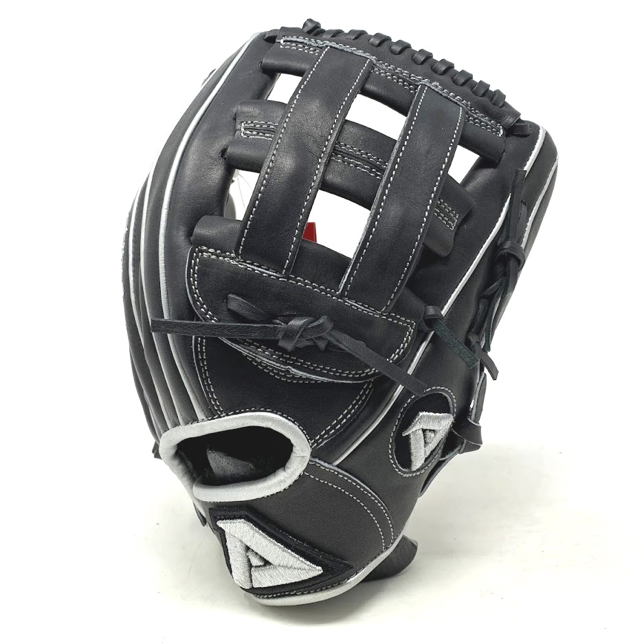 The Akadema Pro 12-inch black AMO102 baseball glove features a 12-inch pattern and an H-web design, with an open back and medium pocket. Made from high-quality Torino leather, the Akadema Pro 12-inch black AMO102 baseball glove is known for its durability, pliability, and ease of break-in. The Akadema Pro 12-inch black AMO102 baseball glove features Silver Twin Welting, Binding, Stitching, and Logos, adding a touch of style to an already excellent product. With its sleek design and high-quality materials, this glove is a good option for baseball players who want to take their game to the next level. Whether you are a seasoned player or just starting out, this glove is sure to impress with its combination of style, durability, and performance.