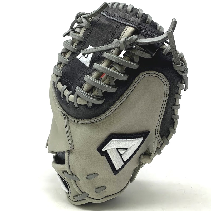 This 32.5 inch circumference Spiral-Lock web catchers mitt from Akadema has an open back. The deep Akadema Pro Thunder pocket designed for the professional catcher who likes the control and quickness of a 32.5 inch mitt. With the patented Stress Wedge technology, located between the index finger and thumb, the Praying Mantis offers shock absorbing protection for the hand against injury and sting when receiving the ball. The Praying Mantis also offers two additional Finger Hammocks allowing the fingers to be firmly positioned and more secure in the glove. Additional features include the Double-sided Slim Padding allowing for increased pocket size and easier ball retention. Uniquely designed shape allows the throwing hand easier access into the pocket, resulting in a quicker glove to hand transfer and faster times to second base. The Praying Mantis also features a Double Flexhinge which makes the glove snap closed on contact.