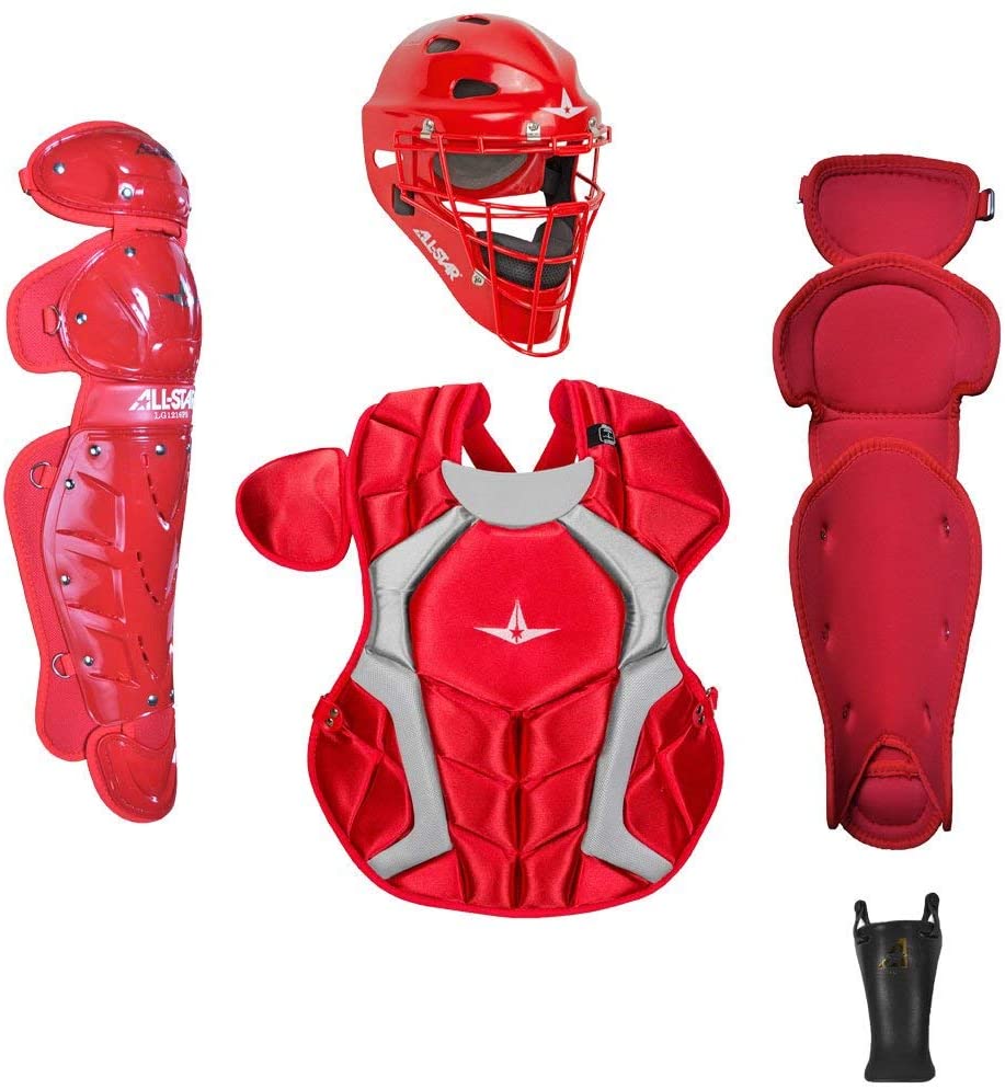     The CKCC1216PS, Player's Series catching kit includes all of the gear you need to take the field and be protected.  Included is a MVP2300 Catching Mask, CPCC1216PS Chest Protector, LG1216PS Leg Guards, a throat guard, and also an equipment bag.  This set is recommended for any ball player just starting to catch.  Great gear at a solid price. Catching Mask / Model Number: MVP2300  Dual density foam liner system Durable steel wire cage Three adjustable straps Durable ABS shell extra thick in the forehead to withstand more abuse Fits head sides 7 - 7 1/2    Chest Protector / Model Number: CPCC1216PS  Certified by SEI to meet NOCSAE standard for protection against commotio cordis Patent pending technology for improved protection Stepped ab padding for improved blocking and ball control Moldable PE plates in the shoulders and throat Delta-Flex harness with 4 point adjustment for the perfect fit    Leg Guards / Model Number: LG1216PS  Double knee design for less bulk 4 Adjustable straps    Throat Guard and Equipment bag included All Star Intermediate Players Series Catcher's Kits your young catcher continues to grow, make sure they stay safe behind the plate with the All Star Intermediate Players Series Catcher's Kit. It includes everything they need to protect them from head to toe, including a hockey-style helmet, A chest protector, a pair of leg guards, throat guard, and a convenient carry bag. Features: * Recommended for ages A 12 to 16 A * Helmet * Impact-resistant ABS plastic shell * Dual density foam liner provides impact absorption * Steel cage protects face without impeding vision * Meets NOCSAE standard for safety * Size: Fits hat sizes A 7 to 7-1/2 * Chest Protector * Internal PE protective plates for added safety * Four-point adjustable harness for perfect fit * Meets new NOCSAE standard for safety * Size: 15.5 * Leg Guards * Double knee protection * Traditional strap system for easy hook ups * Size: 14.5    