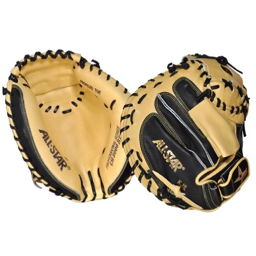 AllStar Pro Elite Catchers Mitt (Cataloged at 35 looks like 34 ). The CM3000 Series is the mitt of choice for many professional and amature baseball catchers. Exclusive Japanese tanned steer hide allows for fast break in and extended life. Only the finest materials and hand craftsmanship are used to make these exceptional mitts. The soft tan leather pocket allows for great feel and gives the ball that extra POP which pitchers love to hear. The black leather backing is stiffer, gives the mitt the right amount of support, and increases its life.