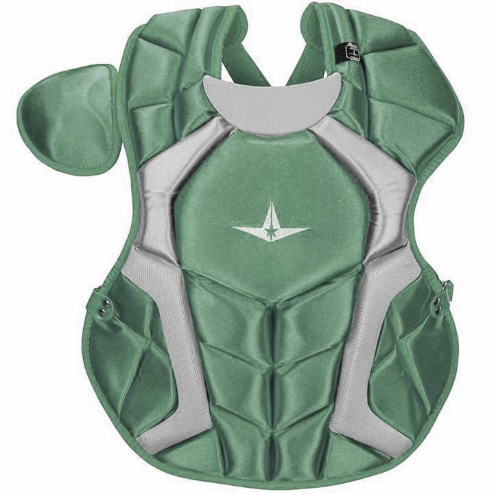 The S7™ Chest Protector is the only protector that has wedge shaped abs, which help knock a ball straight down when blocking. Designed to be light and thin, this chest protector has the absolute best fit and breathability compared to other chest protectors on the market. Players say it feels just like wearing a T-shirt! Internal moldable PE protective plates are inserted into the throat, collarbone, and sternum to keep those sensitive areas well protected. The longer you wear it, the more it will conform to a player's body. DeltaFlex Harness allows for maximum adjustability and comfort, fitting a wide range of body types. PRODUCT FEATURES Stainless steel matte black hardware Thinner and more form fitting DeltaFlex harness Improved break points which present a flatter surface for blocking and improving control. The chest protector should fit high, with the throat guard over the base of the neck. Equipped with the construction to pass the NOCSAE standard Adult: 16.5 All star chest protectors are measured from the top of the sternum (below the collar) to a player's navel