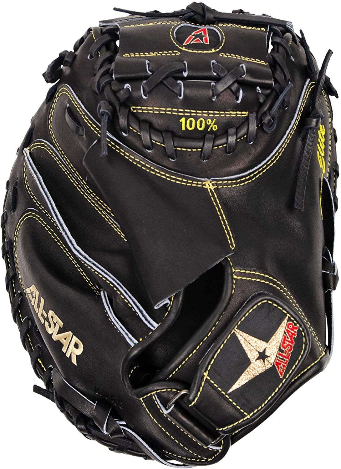     For players seeking a stiffer glove, the Pro-Elite solid black series mitts are an ideal choice. Distinguishing themselves from the original black and tan CM3000 series, these mitts boast stiffer black leather on both the inside and outside. Crafted with exclusive Japanese tanned steer hide, they offer a swift break-in period and exceptional longevity. Every detail is meticulously attended to, utilizing only the finest materials and showcasing impeccable hand craftsmanship. With a 35-inch catcher's model, these mitts provide the perfect fit. They feature an adjustable wrist closure for added convenience and maintain their reputation as a stiffer glove compared to the original black and tan CM3000 mitts.    All-Star Pro Elite When it comes to quality, the pros believe in the saying If it ain't broke, don't fix it. That's why serious catchers choose our Pro-Elite® mitts, known for their exceptional leather and proven pattern. All-Star players remain loyal to our mitts because they understand the importance of using tools of excellence. All-Star's tan leather, known for its supple nature, creates a remarkable pocket that catches the ball perfectly, producing a satisfying pop that pitchers adore. On the other hand, the black leather on the back offers stability throughout the entire season. Recently, All-Star solid black mitts have gained popularity. All-Star's team of professional #focus members informs us that pitchers are throwing harder each year. As a result, there has been a significant shift from our 33.5 mitt to our larger 34 size. Our #focus team reveals that not only are pitchers throwing faster, but they also have increased movement on their pitches. The slight increase in size provides a small margin for error and, perhaps, some peace of mind. Exclusive Japanese tanned steer hide allows for fast break in and extended life.     