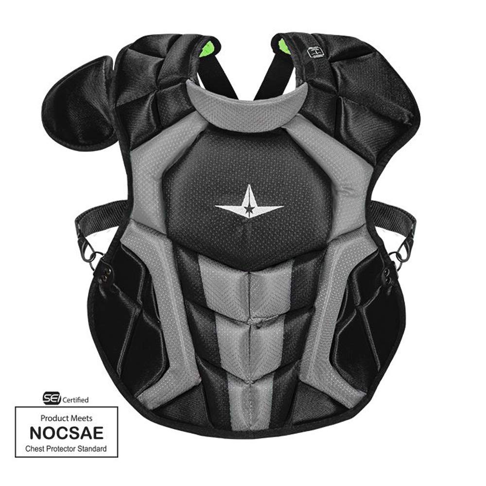      Intermediate 15.5 inch length. All-Star has developed chest protectors which are certified by SEI to meet the new NOCSAE standard for protection again commotio cordis. This rare, but very dangerous condition can result from a blunt impact to the chest causing cardiac arrest. Products that meet the new NOCSAE standard have been shown to significantly reduce the risk of this occurrence. NFHS will require use of certified chest protectors starting January 1, 2020 and adoption dates by other leagues are still pending.         