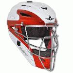 All Star System 7 Two Tone Catchers Helmet MVP2500WTT 7 to 7 34 (White-Scarlet) : All-Star creates the optimal set of performance equipment with the combination of innovation, comfort, style, durability, testing results, and feedback. All-Star designs all gear with the player in mind, and they do not endorse phony marketing gimmicks to grab your attention. All-Star does not make shoes. They do not make golf clubs or hockey sticks. Their focus is on baseball protective equipment. With a focus so narrow they have no choice but to excel. This gear is of the highest, lasting, and protective quality. It's the real deal. All Star System Seven Two Tone Catchers Helmets feature: Redesigned shell, cage, and padding are geared toward optimized protection, ventilation, comfort, and style I-Bar Vision steel cage Sharp two tone style Shell molded out of an impact resistant ABS resin Removable and machine washable mesh liner Protected by the microbe shield Advanced shell design Adjusts to head sizes 7 to 7 34