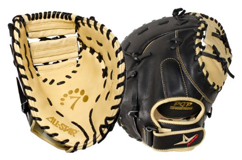 All Star System Seven FGS7-FB Baseball 13 First Base Mitt (Left Hand Throw) : Designed with the same high quality leather which made the CM3000 series catching mitts so popular, these System Seven fielding gloves have a similar personality: Fast break in and long lasting. High quality selection of Japanese Maruhashi black and tan leather. By design, All Star's tan leather breaks in fast and forms a great pocket. All Star lines the back of our gloves with black leather because it is more durable and stiffer, providing support for a long lasting glove. Pro Guard Padding provides a thin layer of extra padding in the palm area of the glove which helps kill the sting of a mis-caught ball. Pro Guard Padding is thin enough to still have enough feeling, so that you know exactly where the ball is located. System Seven fielding gloves are designed for specific position's needs. These gloves feel like an extension of your arm, empowering you with a long enough reach, maximum control, and complete confidence.