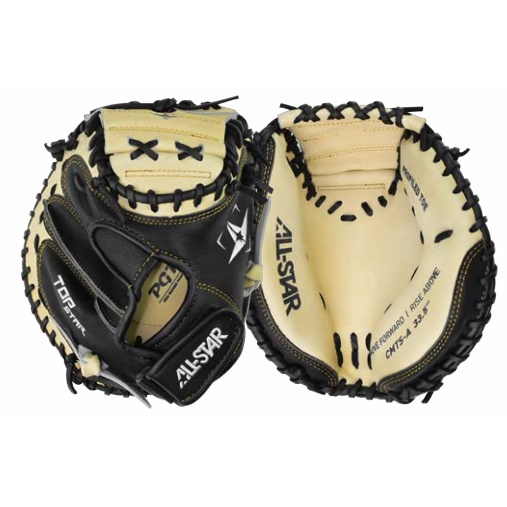 Designed specifically for the experienced travel ball catcher, the Top Star™ series showcases a range of premium features. Crafted from durable steerhide leather, this mitt boasts exceptional longevity and showcases premium lacing that embodies the timeless aesthetic of an All-Star® mitt. With an extended pocket, catchers can confidently secure the ball during intense gameplay. The adjustable wrist closure offers a customizable fit, ensuring comfort and a secure feel. Additionally, the built-in index finger padding provides added protection and minimizes any potential discomfort.    31.5 pattern with adjustable strap provides a perfect fit for the serious travel ball catcher  Index finger flexpad and Pro Guard Padding (PGP) enable the handling of extra velocity and movement while 360 dual stitching helps handle all the extra innings  Premium tanned steerhide leather provides the feel, comfort, and signature sound known to the best catchers in the game 