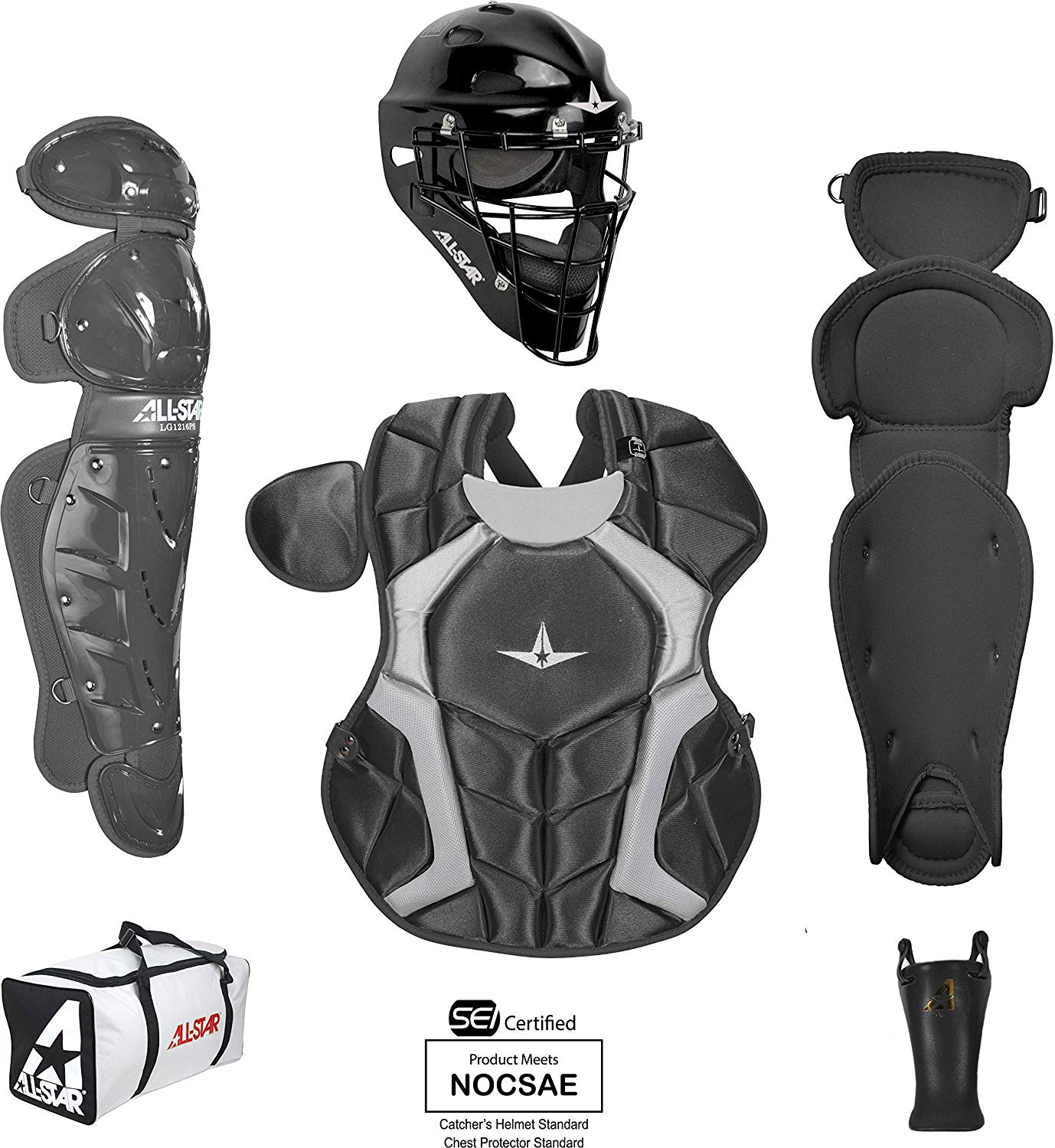 all-star-youth-7-9-players-series-catcher-set-black CKCC79PS-BK All-Star 029343049163 Recommended for ages 7 to 9 A Helmet Impact-resistant ABS plastic