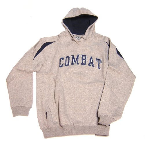 Combat Sports Mens Hooded Sweatshirt (GreyNavy, Medium) : Combat hoodie looks great and feels even better. Fleece cottonpoly blend, and athletic cut (wide in the shoulders, narrow in the waist).