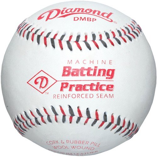 Diamond Leather Pitching Machine Baseball (Dozen) Official 9 pitching machine ball Leather cover Cork and rubber pill with wool blend winding Kevlar reinforced flat seam Dual color stitching for easy identification Sold in dozens.