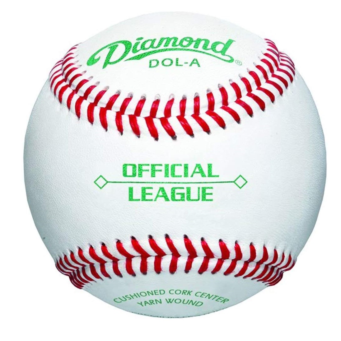 Diamond DOL-A Official Leaguel leather baseballs features durable full-grain leather cover, raised seam construction,  yarn wound , and cushioned cork center.