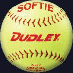 The D-12 Softie practice softball for slow pitch is composed of a high-impact cork center with cover-to-core bonding process. The ball is wrapped in a yellow synthetic cover with red stitch.