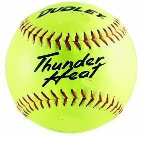 Dudley Thunder Heat 12 NFHS Fastpitch Softballs Composite Cover Core .47 Compression 375lbs 1 doz. The Thunder Heatr poly center, fast pitch, high school softball uses a precision blended crosslinked polyurethane system and is designed for high density and maximum resiliency.