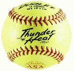 Dudley Thunder Heat Dual Stamp ASA-NFHS Fastpitch Softballs 47 Cor (1 dozen) : Thunder Heat Series Fast Pitch. Stamped with ASA and NFHS Logo. Fast Pitch Top grade Yellow leather cover with Red Stitch. Unique gluing process that bonds cover to poly core. COR: .47, Compression: 375 lbs.