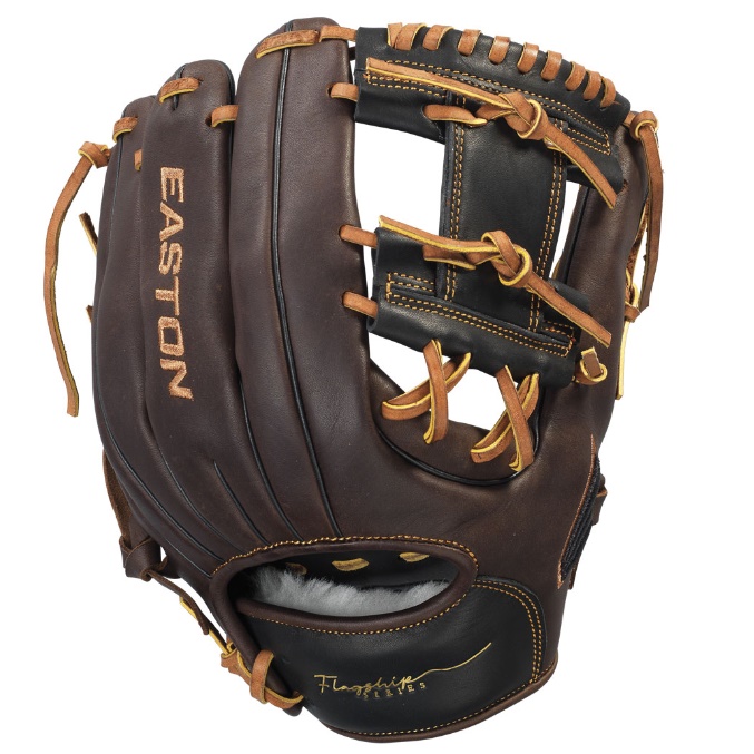 Easton’s Flagship Series was built for performance at every position. The Flagship Series is handcrafted with Diamond Pro Steer™ leather and an oiled classic cowhide palm and finger lining for improved feel. These gloves are built with a professional grade rawhide lace, tested to a tensile strength of 100 lbs.  The rolled leather welting and steer hide binding provide for a durable shape and a faster break-in time. The luxurious wool shearling fur wrist liner provides players with pro-grade comfort and feel.  Diamond Pro Steer™ leather shell Classic cowhide palm lining and finger stalls, for maximum comfort and feel Professional-grade USA-tanned rawhide lace, tested to a tensile strength of 100 lbs. Steer hide binding, for increased durability Repositioned pinkie loop allows for two fingers in the pinkie stall Luxurious sheep wool shearling fur wrist liner Built with the Professional Collection patterns 