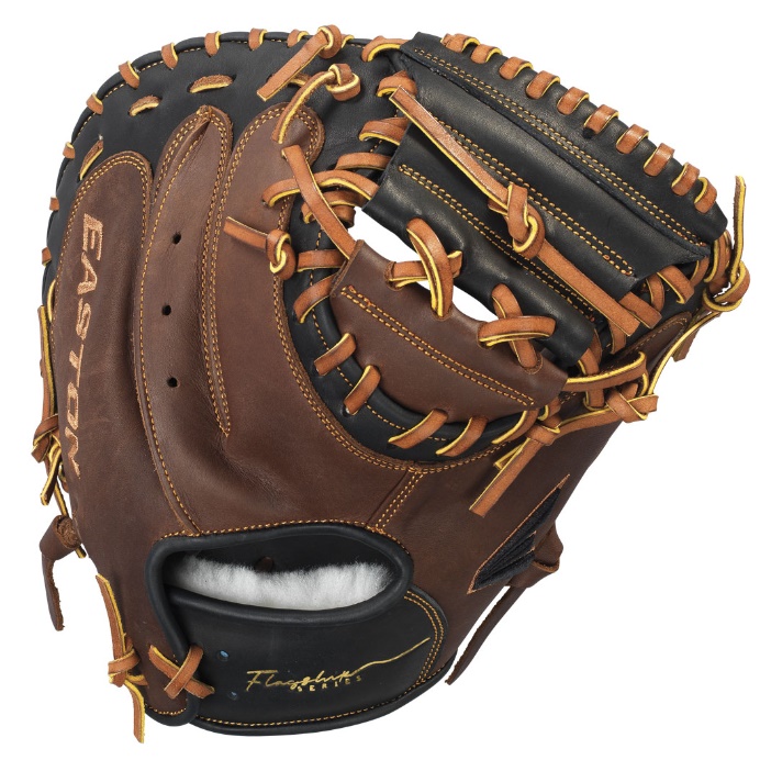 Easton’s Flagship Series was built for performance at every position. The Flagship Series is handcrafted with Diamond Pro Steer™ leather and an oiled classic cowhide palm and finger lining for improved feel. These gloves are built with a professional grade rawhide lace, tested to a tensile strength of 100 lbs.  The rolled leather welting and steer hide binding provide for a durable shape and a faster break-in time. The luxurious wool shearling fur wrist liner provides players with pro-grade comfort and feel.  Diamond Pro Steer™ leather shell Classic cowhide palm lining and finger stalls, for maximum comfort and feel Professional-grade USA-tanned rawhide lace, tested to a tensile strength of 100 lbs. Steer hide binding, for increased durability Repositioned pinkie loop allows for two fingers in the pinkie stall Luxurious sheep wool shearling fur wrist liner Built with the Professional Collection patterns 