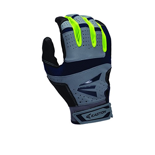 Easton HS9 Neon Batting Gloves Adult 1 Pair (Grey-Navy, Medium) : Textured Sheepskin offers a great soft feel combined with exclusive diamond texture for added grip. Zonal Flex on every knuckle and joint is paired with 3D mesh to maximize fit and comfort. Neo Ergo Palm design with Palm notches and ergonomic layers create more surface area for gripping.  3D Palm wraps around to the back of the hand, eliminating seams on the side of hand.