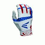 Easton HS9 Stars and Stripes Batting Gloves 1 Pair (Medium) : Textured Sheepskin offers a great soft feel combined with exclusive diamond texture for added grip. Zonal Flex on every knuckle and joint is paired with 3D mesh to maximize fit and comfort. Energy Palm design with Palm notches and ergonomic layers create more surface area for gripping. 3D Palm wraps around to the back of the hand, eliminating seams on the side of hand.
