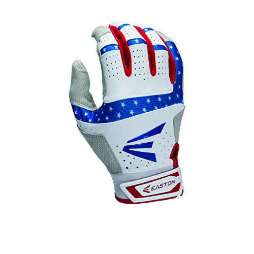 Easton HS9 Stars and Stripes Batting Gloves 1 Pair (Medium) : Textured Sheepskin offers a great soft feel combined with exclusive diamond texture for added grip. Zonal Flex on every knuckle and joint is paired with 3D mesh to maximize fit and comfort. Energy Palm design with Palm notches and ergonomic layers create more surface area for gripping. 3D Palm wraps around to the back of the hand, eliminating seams on the side of hand.